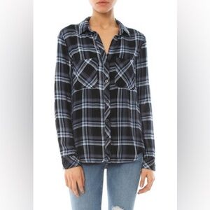 Cloth & Stone Gray Plaid Button Front Shirt Blouse Size S